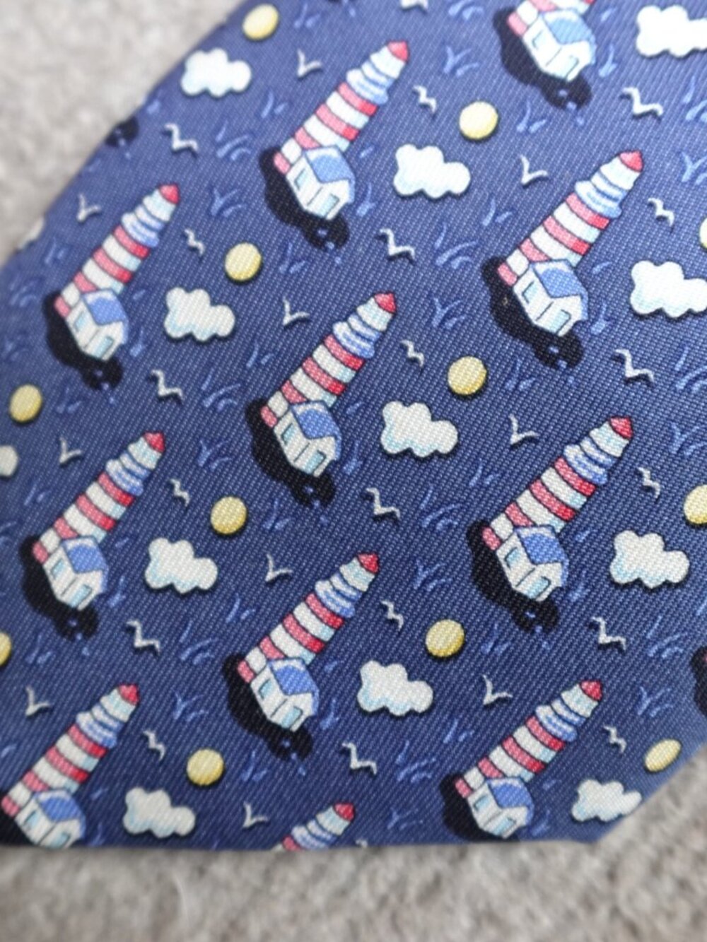 Vineyard Vines Tie Blue Silk All Over Print Lighthouse